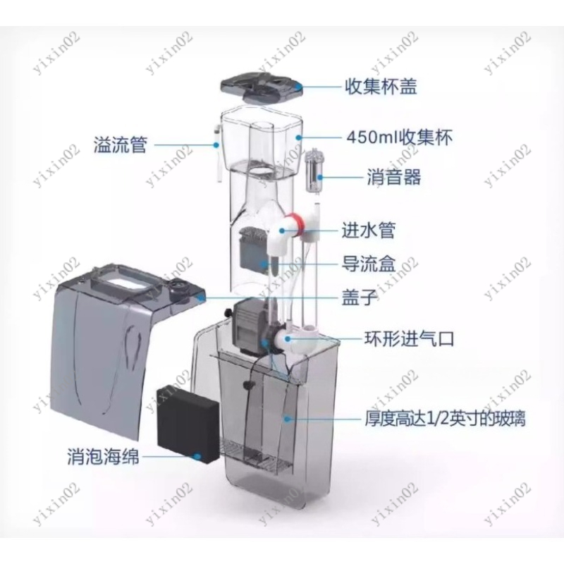 Marine Aquarium Protein Skimmer - Schiumatoio per Acquario Marino, Filtro Separatore